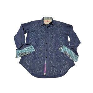 Robert Graham Men’s Small Button Down Embroidered Long Sleeve Shirt Blue #QR13-5